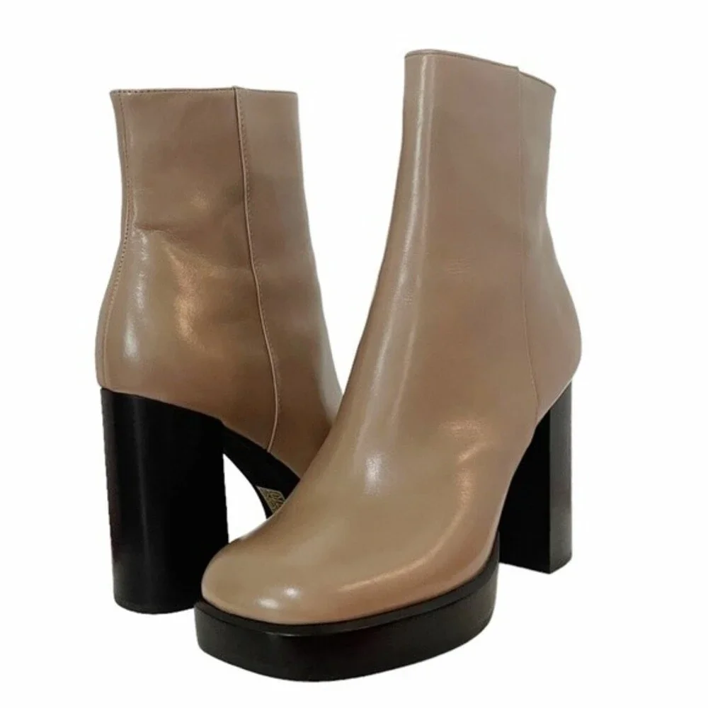 NEW Jeffrey Campbell Retro 70s Platform Boot Taupe Beige & Black Leather Size 8 - Picture 5 of 13